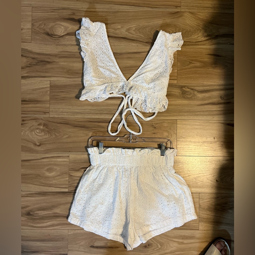 SHEIN White Eyelet Top and Shorts Set